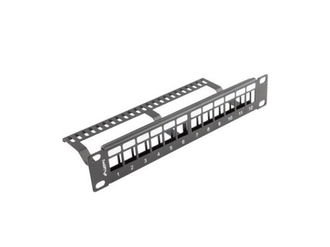 PATCH PANEL PUSTY 12 PORT 1U 10" Z ORGANIZEREM DO MODUŁÓW KEYSTONE CZARNY LANBERG PATCH PANEL PUSTY 12 PORT 1U 10" Z ORGANIZEREM DO MODUŁÓW KEYSTONE CZARNY LANBERG