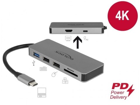 REPLIKATOR PORTÓW USB-C(M)->HDMI,1XUSB 3.0+2X USB 2.0,PD 2.0,CZYTNIK SD,USB-C DELOCK REPLIKATOR PORTÓW USB-C(M)->HDMI,1XUSB 3.0+2X USB 2.0,PD 2.0,CZYTNIK SD,USB-C DELOCK