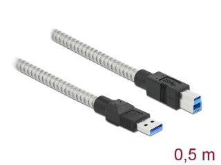 KABEL USB-A(M)->USB-B(M) 3.0 0.5M SREBRNY METALOWY DELOCK