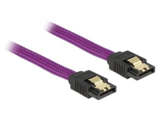 KABEL SATA DATA III (6GB/S) F/F 20CM Z ZATRZASKAMI METALOWYMI FIOLETOWY PREMIUM DELOCK