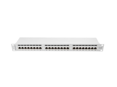 PATCH PANEL 24 PORT 1U 19" KAT.6 EKRANOWANY SZARY LANBERG PATCH PANEL 24 PORT 1U 19" KAT.6 EKRANOWANY SZARY LANBERG