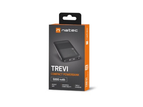 POWERBANK NATEC TREVI COMPACT 5000MAH 2X USB-A + 1X USB-C CZARNY POWERBANK NATEC TREVI COMPACT 5000MAH 2X USB-A + 1X USB-C CZARNY