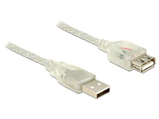 PRZEDŁUŻACZ USB-A M/F 2.0 1M PRZEZROCZYSTY FERRYT DELOCK