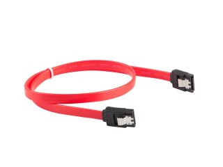 KABEL SATA DATA III (6GB/S) F/F 30CM Z ZATRZASKAMI METALOWYMI CZERWONY LANBERG