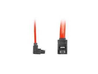 KABEL SATA DATA III (6GB/S) F/F 30CM Z ZATRZASKAMI METALOWYMI KĄTOWY CZERWONY LANBERG