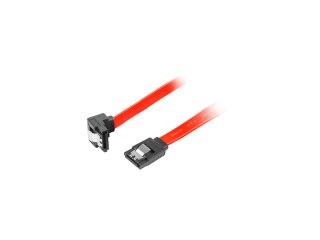 KABEL SATA DATA III (6GB/S) F/F 30CM Z ZATRZASKAMI METALOWYMI KĄTOWY CZERWONY LANBERG