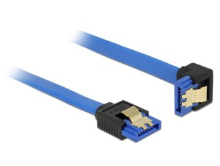 KABEL SATA DATA III (6GB/S) F/F 30CM Z ZATRZASKAMI METALOWYMI KĄTOWY PROSTO/DÓŁ NIEBIESKI DELOCK
