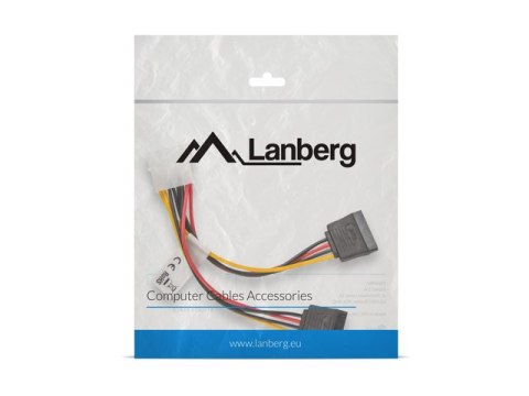 KABEL ZASILAJĄCY WEWNĘTRZNY MOLEX(M)->2X SATA(F) 15CM LANBERG KABEL ZASILAJĄCY WEWNĘTRZNY MOLEX(M)->2X SATA(F) 15CM LANBERG