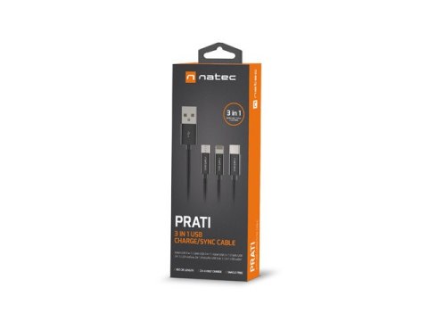 KABEL 3 W 1 USB-A-MICRO USB+USB-C+LIGHTNING 1M CZARNY NATEC PRATI