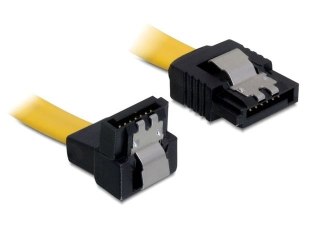 KABEL SATA DATA III (6GB/S) F/F 50CM Z ZATRZASKAMI METALOWYMI KĄTOWY DÓŁ/PROSTO ŻÓŁTY DELOCK