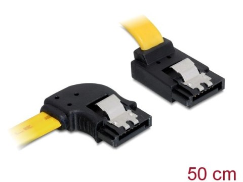 KABEL SATA DATA III (6GB/S) F/F 50CM Z ZATRZASKAMI METALOWYMI KĄTOWY LEWO/GÓRA ŻÓŁTY DELOCK