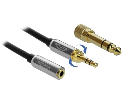 PRZEDŁUŻACZ AUDIO MINIJACK 3.5MM M/F 3 PIN + PRZEJŚCIÓWKA NAKRĘCANA JACK 6.35MM 1M CZARNY DELOCK PRZEDŁUŻACZ AUDIO MINIJACK 3.5MM M/F 3 PIN + PRZEJŚCIÓWKA NAKRĘCANA JACK 6.35MM 1M CZARNY DELOCK