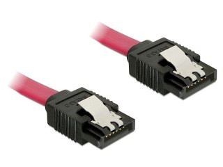 KABEL SATA DATA III (6GB/S) F/F 20CM Z ZATRZASKAMI METALOWYMI CZERWONY DELOCK