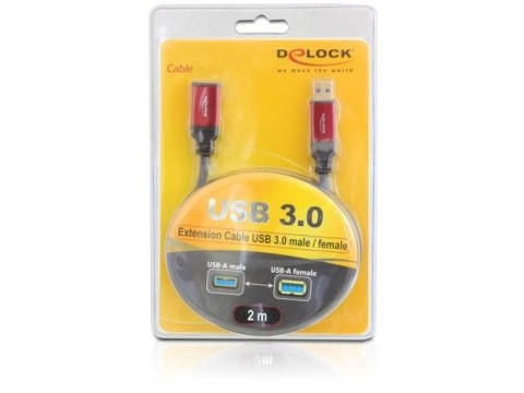 PRZEDŁUŻACZ USB-A M/F 3.0 2M CZARNY PREMIUM DELOCK