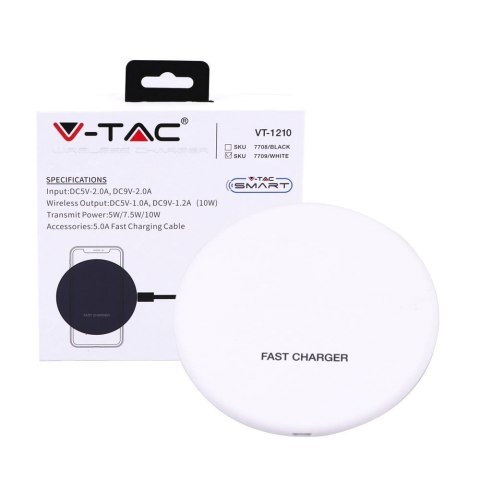 Ładowarka Indukcyjna Bezprzewodowa 5A 10W Biała Okrągła V-TAC VT-1210 Ładowarka Indukcyjna Bezprzewodowa 5A 10W Biała Okrągła V-TAC VT-1210