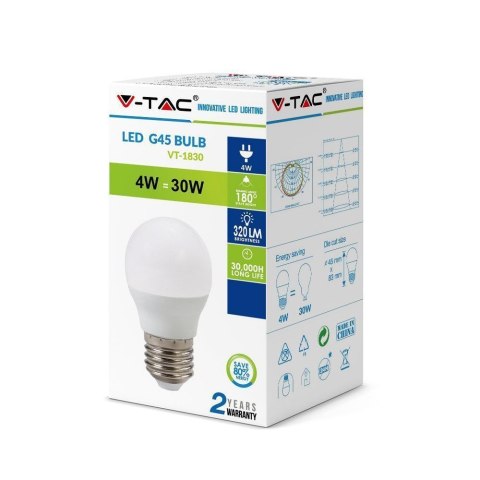 Żarówka LED V-TAC 4W E27 Kulka G45 VT-1830 4000K 320lm Żarówka LED V-TAC 4W E27 Kulka G45 VT-1830 4000K 320lm
