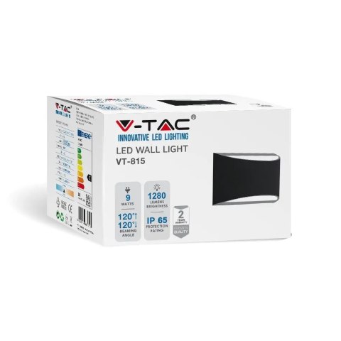 Kinkiet Ścienny V-TAC 9W LED Góra Dół Bridgelux Chip Czarny IP54 VT-815 4000K 1280lm