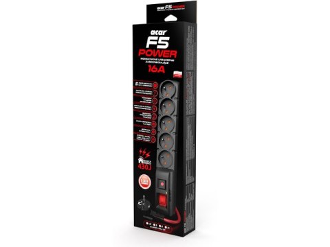LISTWA ZASILAJĄCA ACAR F5 POWER 10M 5X 230V PL CZARNA 16A LISTWA ZASILAJĄCA ACAR F5 POWER 10M 5X 230V PL CZARNA 16A
