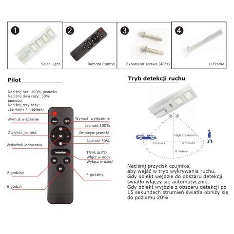 Oprawa Uliczna LED Solarna V-TAC 40W Czujnik ruchu, Pilot VT-30301ST 4000K 3500lm