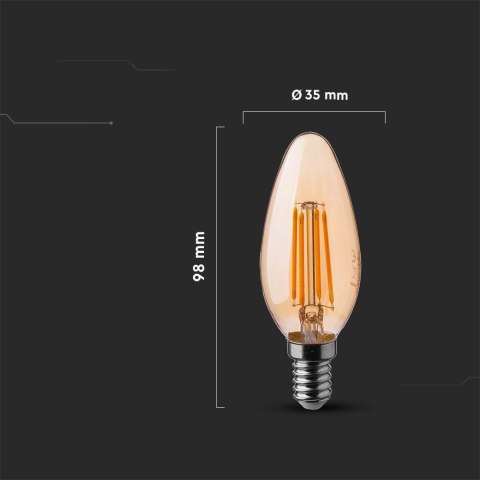 Żarówka LED V-TAC 4W Filament E14 Świeczka Bursztyn VT-1955 2200K 350lm Żarówka LED V-TAC 4W Filament E14 Świeczka Bursztyn VT-1955 2200K 350lm