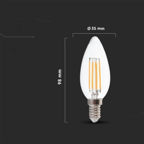 Żarówka LED V-TAC 4W Filament E14 Świeczka VT-1986 6500K 400lm Żarówka LED V-TAC 4W Filament E14 Świeczka VT-1986 6500K 400lm