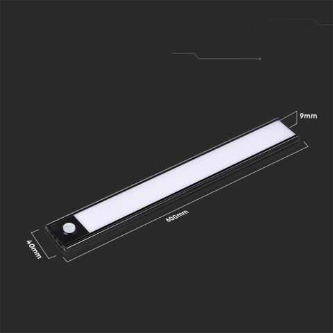 Oprawa podszafkowa V-TAC 2,5W LED Czarna Czujnik Ruchu Ładowanie USB 60cm VT-8143 3000K 260lm