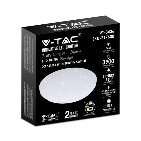 Plafon V-TAC 36W Gwiazdy Zmiana Koloru CCT fi.480 VT-8436-S-N 3000K-6400K 3900lm