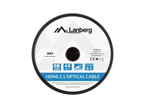KABEL HDMI M/M V2.1 30M 8K CZARNY OPTYCZNY AOC LANBERG KABEL HDMI M/M V2.1 30M 8K CZARNY OPTYCZNY AOC LANBERG