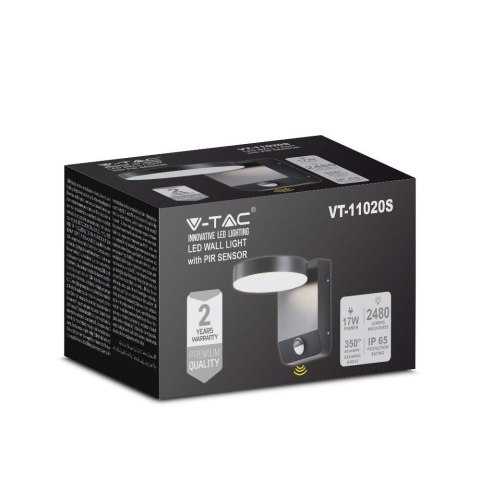 Projektor Oprawa Elewacyjna V-TAC 17W LED Czujnik Ruchu Okrągła Czarna IP65 VT-11020S 3000K 2520lm Projektor Oprawa Elewacyjna V-TAC 17W LED Czujnik Ruchu Okrągła Czarna IP65 VT-11020S 3000K 2520lm