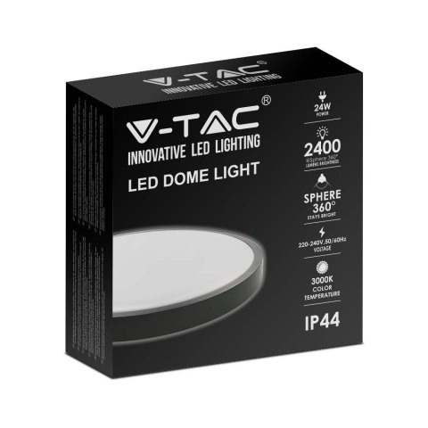 Plafon V-TAC 24W LED Okrągły IP44 30cm Czarny VT-8624B-RD 3000K 2400lm