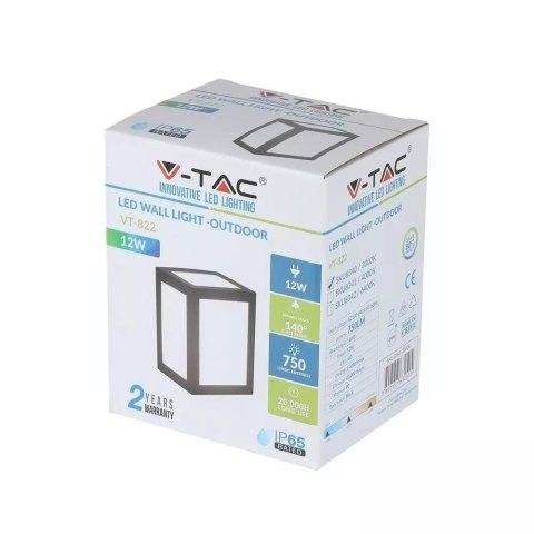 Oprawa Ścienna V-TAC 12W LED IP65 Czarna VT-822 4000K 750lm