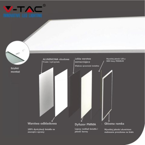 Panel LED V-TAC 45W 600x600 PMMA VT-6060 4000K 3600lm