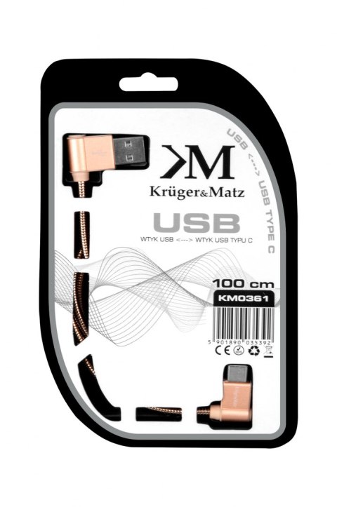Kabel USB - wtyk kątowy typu C 1m 3A Kruger&Matz Kabel USB - wtyk kątowy typu C 1m 3A Kruger&Matz