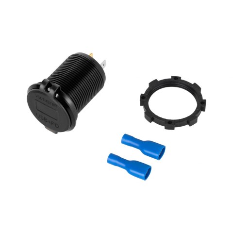 Ładowarka samochodowa USB+USB typu C z funkcją Quick Charge, Power Delivery i miernikiem napięcia 48W Ładowarka samochodowa USB+USB typu C z funkcją Quick Charge, Power Delivery i miernikiem napięcia 48W