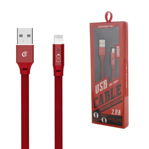 Somostel SMS-BW04 Przewód USB Ligtning do Iphone QC 3.0 1m czerwony oplot Somostel SMS-BW04 Przewód USB Ligtning do Iphone QC 3.0 1m czerwony oplot
