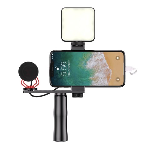 KIT Mikrofon do telefonu z selfie stick i lama LED KIT Mikrofon do telefonu z selfie stick i lama LED