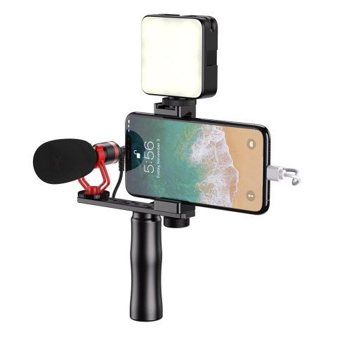 KIT Mikrofon do telefonu z selfie stick i lama LED KIT Mikrofon do telefonu z selfie stick i lama LED