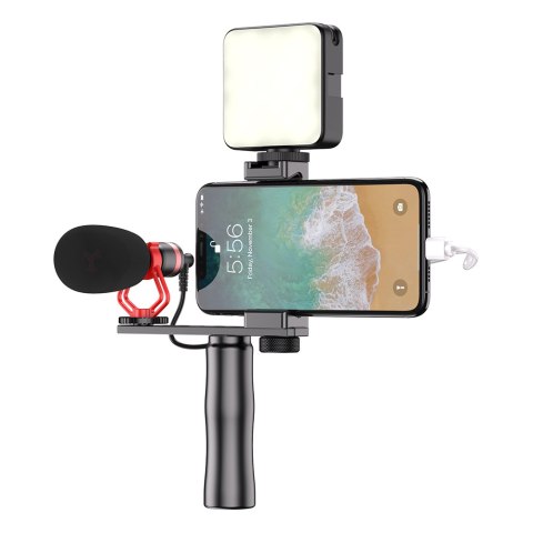 KIT Mikrofon do telefonu z selfie stick i lama LED KIT Mikrofon do telefonu z selfie stick i lama LED