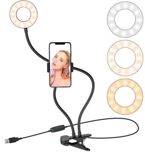Okrągła lampa kosmetyczna LED 9 cm klips i uchwyt Okrągła lampa kosmetyczna LED 9 cm klips i uchwyt