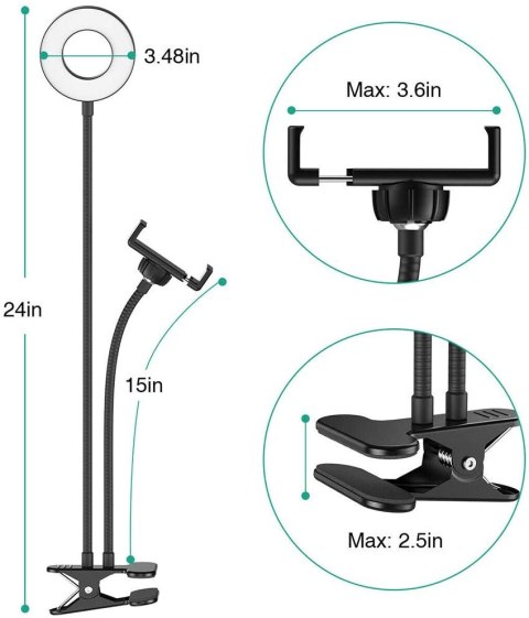 Okrągła lampa kosmetyczna LED 9 cm klips i uchwyt Okrągła lampa kosmetyczna LED 9 cm klips i uchwyt