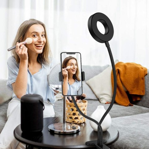Okrągła lampa kosmetyczna LED 9 cm klips i uchwyt Okrągła lampa kosmetyczna LED 9 cm klips i uchwyt