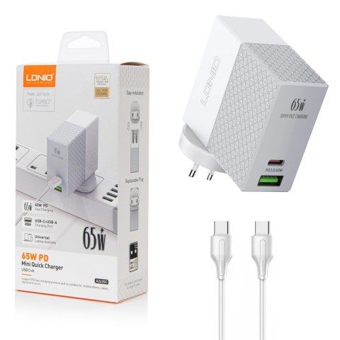 Ładowarka USB 65W PD QC3.0 2-portowa notebook LDNIO