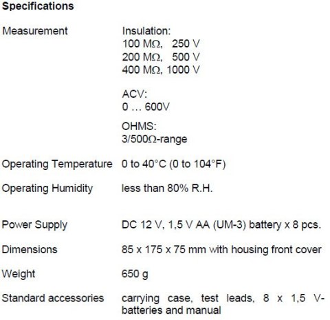 Analogowy Tester izolacji 1000 V PeakTech 2675 Analogowy Tester izolacji 1000 V PeakTech 2675