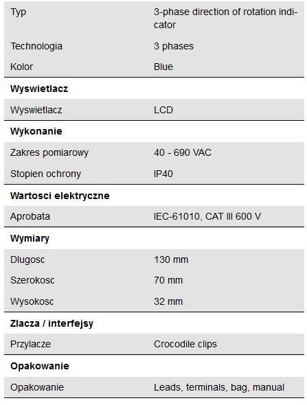 Trójfazowy wskaźnik kierunku obrotu Peaktech 2530 Trójfazowy wskaźnik kierunku obrotu Peaktech 2530