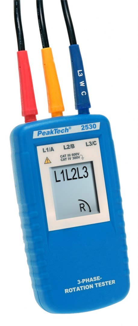 Trójfazowy wskaźnik kierunku obrotu Peaktech 2530 Trójfazowy wskaźnik kierunku obrotu Peaktech 2530