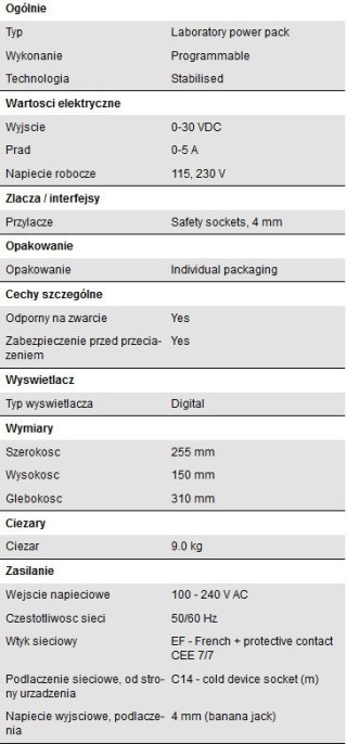 Zasilacz laboratoryjny 2x150W 30V 5A PeakTech 6210