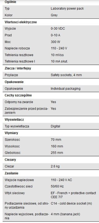 Zasilacz laboratoryjny 30V 10A PeakTech 6226