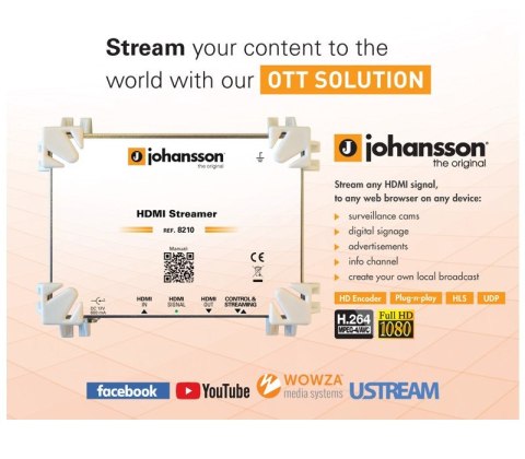 Modulator cyfrowy Johansson 8210 HDMI Streamer IP Modulator cyfrowy Johansson 8210 HDMI Streamer IP