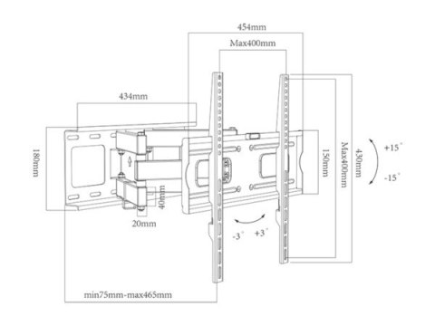 Uchwyt LCD 37"-70" 35kg czarny regulowany Uchwyt LCD 37"-70" 35kg czarny regulowany