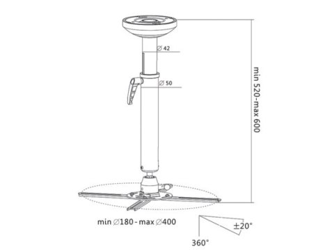 Uchwyt projektora sufitowy 520-600mm z przegubem L Uchwyt projektora sufitowy 520-600mm z przegubem L